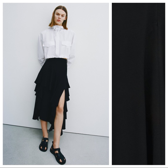 Zara Dresses & Skirts - NWOT. Zara Black Ruffled Midi Skirt. Size M.